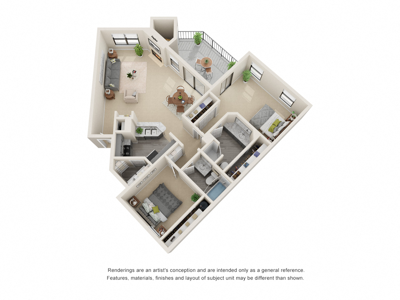 Floor plan for 2 beds, 2 baths, 1071 sqft